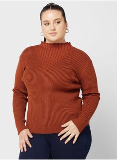 Buy High Neck Lettuce Trim Sweater in Saudi Arabia