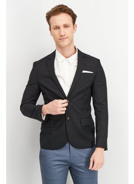 Buy Men Regular Fit Long Sleeve Textured Blazer, Black in UAE