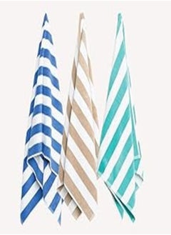 Buy Signoola Three Stripes Beach towel 70 x 180 cm (Beige, Blue, Green), 100% cotton. in Egypt