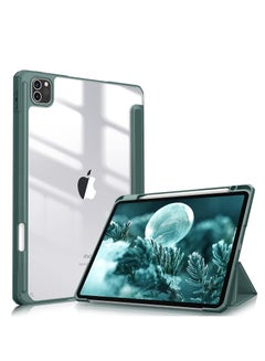 Buy Hybrid Case Compatible with iPad Pro 11 Inch (2022/2021/2020/2018, 4th/3rd/2nd/1st Generation) - Ultra Slim Shockproof Clear Cover w/Pencil Holder, Auto Wake/Sleep, Green in Egypt
