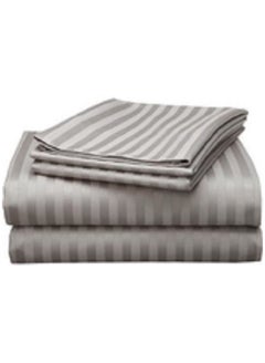 اشتري Cotton hub 3 Pcs Set Bed Sheet 260x280 cm, 300TC Satin Stripe 100% Cotton Silver with 2 Pillow Case في الامارات