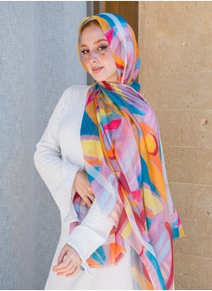 اشتري Printed Fluffy Scarf White - Blue- Orange For Women في مصر