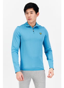 اشتري Men Mid Collar Brand Logo Long Sleeve Sweatshirts, Light Blue في السعودية