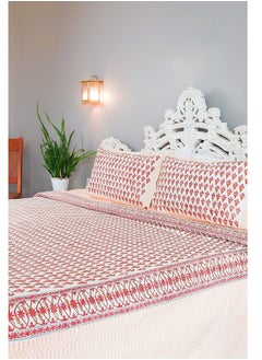 Buy King Size Pink and Orange Premium Organic 100 Percent Cotton Hand Block Printed Bed Sheet with 250 TC in UAE