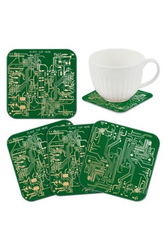 Buy PCB Coasters, 4 Pcs Circuit Board Coasters, Funny Coasters Desk Decor, Men Funny Drink Coasters with Anti-Slip Pad, for Coffee Table Geeks Engineer Boyfriend Dads Gifts, Green in UAE