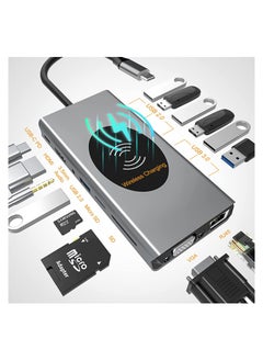 اشتري SYOSI USB C Hub for MacBook Air/Pro,15 in 1 Multiport Adapter,Dongle with Wireless Charger,4K HDMI,Ethernet,VGA,100W PD,3 USB 3.0,4 USB 2.0,SD/TF Card Reader 3.5mm Audio Jack for Type C Laptop في السعودية