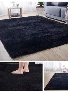 Buy COMFY SOFT & FLUFFY ANTI SKID BEDROOM/LIVING ROOM CARPET 160 X 210 CM BLACK in UAE