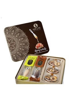 Buy Gift Luxury Box With 3 Honey Nuts And Six Honey Spoons 700g in UAE