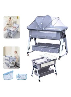 Buy Folding 4-in-1 Baby Crib Baby Bassinet, Baby Bed, Bedside Sleeper, Adjustable Height & Angle, Mosquito Net, Diaper Changing Table, Mattress & Storage Basket Included in Saudi Arabia