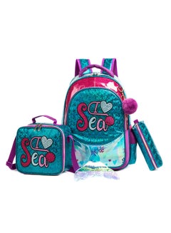 اشتري 17" School Bag Lunch Bag Pencil Case Set of 3 Mermaid Sea - Green في الامارات