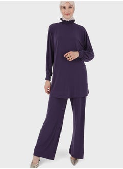 Buy High Neck Lettuce Detail Tunic in UAE