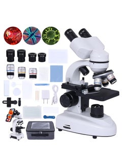 اشتري Binocular Compound Microscope 40X-2000X, Research Grade Professional Microscope with Dual Mechanical Stages & Coaxial Coarse/Fine Focus Knobs, Adult Microscope, Kids Students Adults Phone Adapter في الامارات