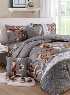 Buy Bed In A Bag Medium Filling King Size Comforter Set, 10 Pcs Floral Bedding Set Size 220 X 240 Cm with Comforter, Quilted Bed Skirt, Pillowcases, Cushion & Bedroom Slipper, Multicolor in Saudi Arabia