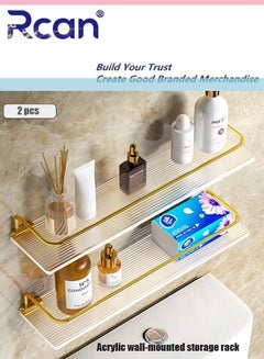 Buy 2 Pack No Punch Bathroom Shelf Wall Mounted Metal Acrylic Suspended Shelf Fashion Transparent Heightened Waterproof and Moisture Proof Storage Rack Suitable for Bathroom Kitchen Bedroom in Saudi Arabia