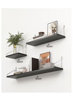 Buy 3-Piece Home Book Shelves Set Floating Shelves for Wall Hanging Wood Shelf Wooden Shelves with Metal Brackets Hanging Shelf Wall Organizers for Home  Black Color Free Installation Tool in Saudi Arabia