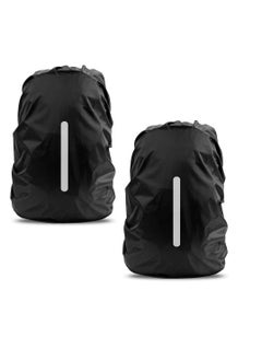 اشتري 2 Pcs Waterproof Rain Cover for Backpack, Reflective Rainproof Protector,High Visibility Rucksack Dustproof for Hiking Camping Bycling Traveling Outdoor Activities XL Black (56L-70L) في الامارات