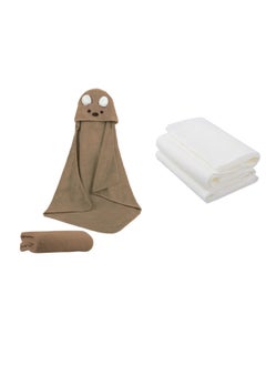 Buy Combo Pack Microfiber Hooded Towel Disposable Towel Pack Of 3-Brown in UAE