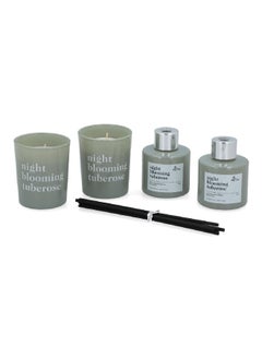 Buy 4-Piece Night Blooming Tuberose Candle and Diffuser Set Grey 100 ml in Saudi Arabia