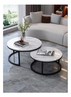 Buy Modern Nesting Round Coffee Table Set of 2 Pieces for Living Room Balcony Garden Etc, Round Coffee Table with Solid Metal Frame Black/White in Saudi Arabia