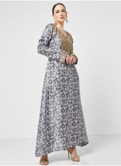 Buy Embellished V- Neck Jalabiya in UAE