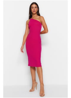 اشتري Fuchsia One Shoulder A-Line/A-Line Form Midi Smart Crepe Strap Knitted Dress TWOSS23EL02303 في مصر