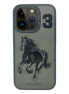 Buy iPhone 15 Pro Case, Boris Series of Horse Embroidery Designed Shockproof Protective Phone Case for iPhone 15 Pro - Black/Grey in UAE