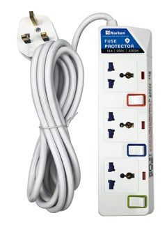 Buy Narken E-Series Electric Universal Extension Cord 3 Socket 3 Meter Power Strip wire, 13A Fuse surge With Separate Single Switch and Indicate light, Max 13A, 3250W, AC 250V in UAE