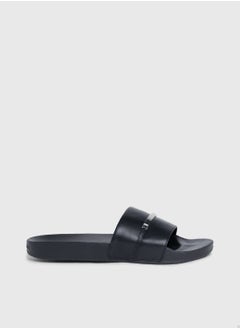 Buy Women's Faux Leather Sliders -  smooth faux leather upper, Black in UAE