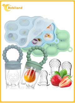 Buy 2 Pack Silicone Baby Fruit Food Feeder, 2 Pack Freezer Tray with lid , Breastmilk Popsicle Molds, Silicone Teething Toys, Includes 6 Silicone Pouches in Saudi Arabia