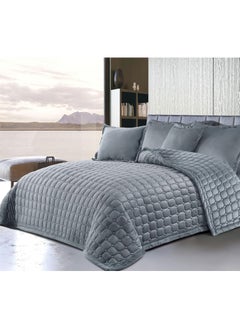 Buy 6 Pieces Solid Color Comforter Set For All Season Velvet Bedding Set King Size 220 X 240 Cm  Small Box Stitched Grey in Saudi Arabia