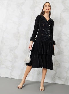 Buy Faux Fur Trim Layered Velvet Blazer Midi Dress in Saudi Arabia