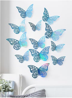 Buy 12pcs/set Hollow Out Butterfly Sticker, Modern Gradient Color 3D Butterfly Sticker For Home Decor in UAE