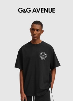 Buy Neutral Cotton Fashion Top Black Oversized Round Neck Retro Regular Casual Vacation T-shirt Summer Fitness Sports T-shirt Comfortable Short sleeved Football Team Top in Saudi Arabia