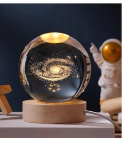 Buy 1-Piece Milky Way Galaxy Luminous Night Warm Light Ornaments 3D Laser Engraved Crystal Ball Lamp with Wood Base for Home and Office (8 cm Crystal Ball + 7 x 2 cm  Base) in UAE