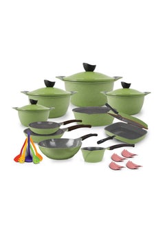 Buy Granite Set 28 Pcs (4 pots 20-24-28-32 + 2 frying pan 20-24 + tray 26 + grill 28 + double grill 36 + casserole 16 + 8 silicone gloves + 5 distrbution tools) in Egypt