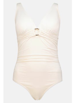 Buy Women Padded One Piece Plain Swimwear, Cream in UAE