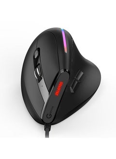 اشتري T-50 vertical mouse Wired mouse 9 keys RGB optical mouse 6 gear DPI Ergonomic design black في الامارات