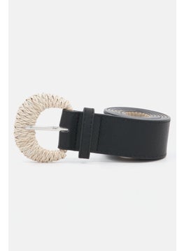 اشتري Women Straw Buckle Leather Belt, Black في السعودية