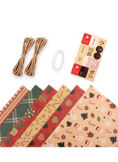 Buy SINCHER 50 x 70 CM Wrapping Paper Set, 6 Sets of Kraft Vintage Wrapping Paper with String and Stickers for Birthday and Other Gift Wrapping (Holiday A) in Saudi Arabia