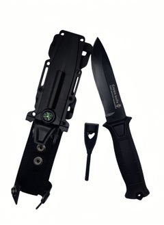 Buy 7CR13MOV Steel Outdoor Sharp High Hardness Wilderness Survival Knife Camping Mountaineering Knife With Flint - Black in Saudi Arabia