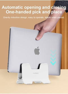 اشتري Hagibis Vertical Laptop Stand Desktop for Desk Gravity Locking Holder Dock Save Space Improves Airflow for MacBook Pro, Mac Mini, Surface, HP, Dell, Chrome Book White ABS في السعودية