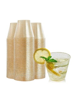 Buy 50 Pack Gold Glitter Plastic Cups 9 OZ Clear Plastic Cups Tumblers, Fancy Disposable Hard Plastic Cups with Gold Glitter, Premium Wedding Cups Elegant Party Cups, Recyclable and BPA-Free in Saudi Arabia