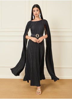 Buy Plisse Slit Sleeve Embellished Belt Maxi Dress in Saudi Arabia