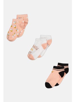 اشتري Toddlers Girl 3 Pair Printed Ankle Socks, Peach/Black Combo في الامارات