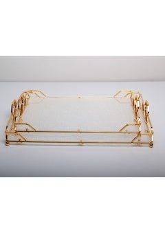 Buy A set of transparent rectangular hospitality trays with elegant golden edges (2 pieces). in Saudi Arabia