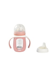 Buy 2-in-1 Learning Bottle 210ml + Silicone Sleeve Old Pink in UAE