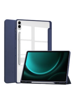 اشتري Tablet Case for Samsung Galaxy Tab S9 FE Plus/ S9 FE+ 12.4 inch Clear Transparent Hard PC Back Protective Tri-Fold Stand Slim Tablet Cover with Pencil Holder Auto Wake/Sleep في السعودية