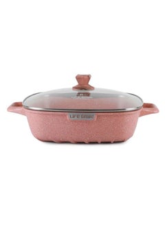 Buy 36cm (9.2 Liter) Square Frying Pan - Aluminum Shallow Pot With Glass Lid Multi Layer Non-Stick Granite Coating in UAE