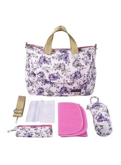 اشتري Goolsky Multifunctional Floral Print Travel Nappy Bag Simple Shape With Bottle Bag And Shoulder Strap في الامارات