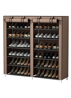 Buy 12-Layer Double Dust Proof and Damp Cabinet Shoe Rack, Steel Pipe, Non-Woven Cloth Brown in UAE